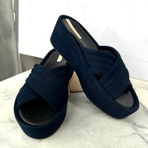 Kenneth Cole Platform Slip On Sandals Womens Size 9 Blue Cocktail Yacht Party - Picture 1 of 10